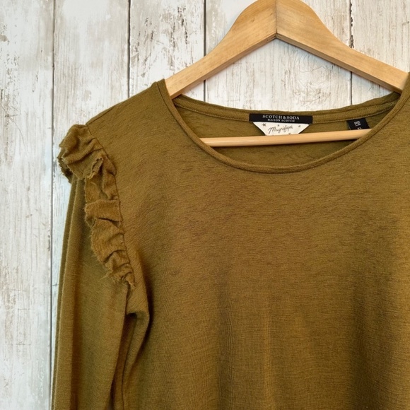 Scotch & Soda Top Womens XL Wool Ruffle Sleeve Raw Hem Minimalist Quiet Luxury - Picture 7 of 16